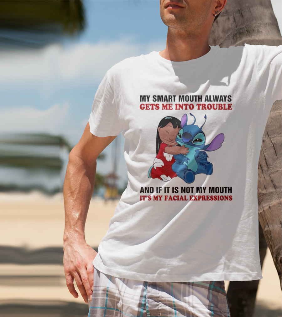 Lilo And Stitch My Smart Mouth Gets Me Into Trouble Facial Expressions T-Shirt