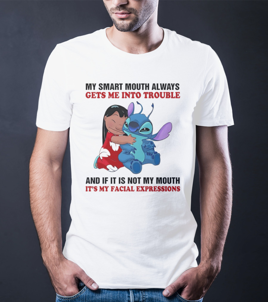 Lilo And Stitch My Smart Mouth Gets Me Into Trouble Facial Expressions T-Shirt