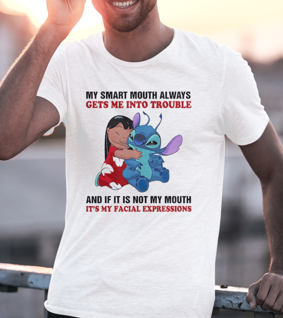 Lilo And Stitch My Smart Mouth Gets Me Into Trouble Facial Expressions T-Shirt