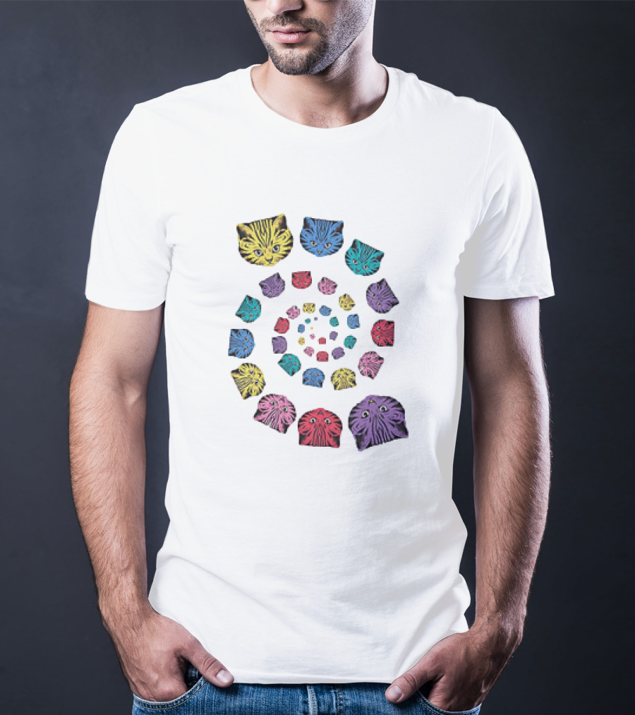 Spiral Cats Multicolor Optical Illusion T-Shirt