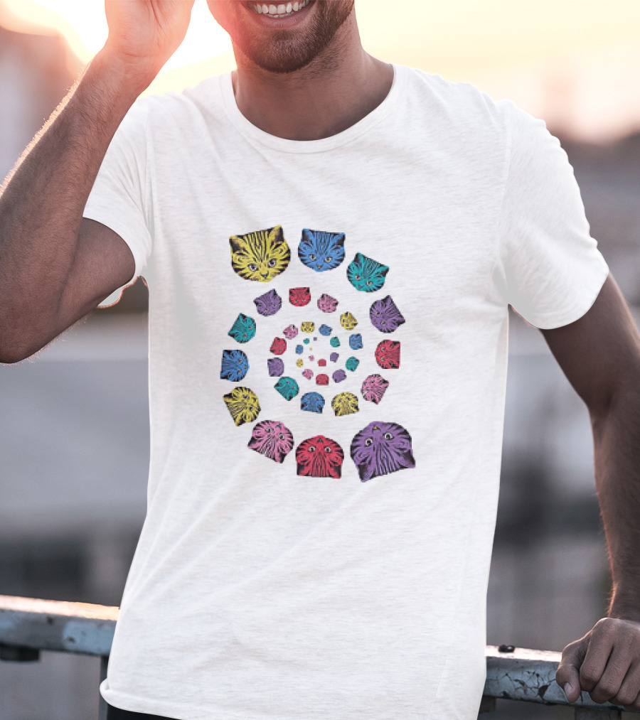 Spiral Cats Multicolor Optical Illusion T-Shirt