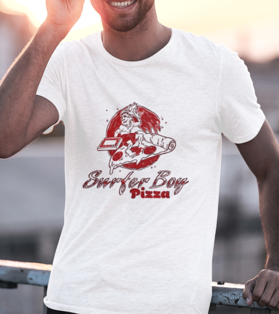 Surfer Boy Pizza Wave And Slice Graphic T-Shirt