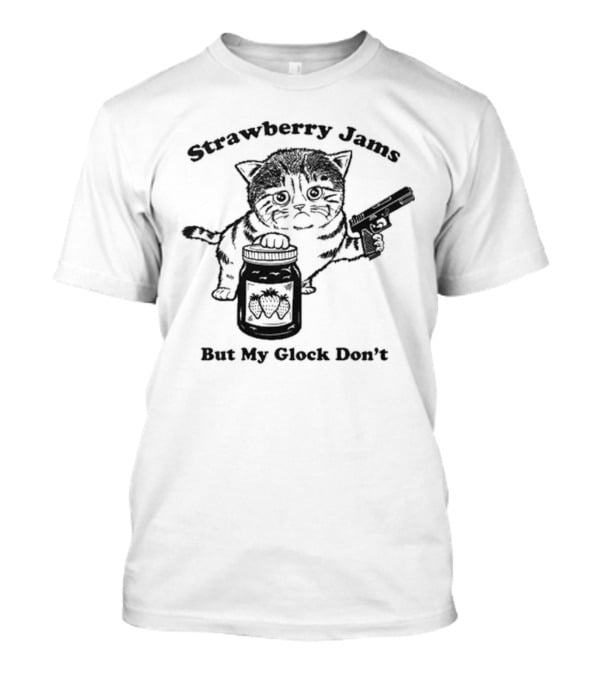 Strawberry Jams Cat With Gun And Jar T-Shirt