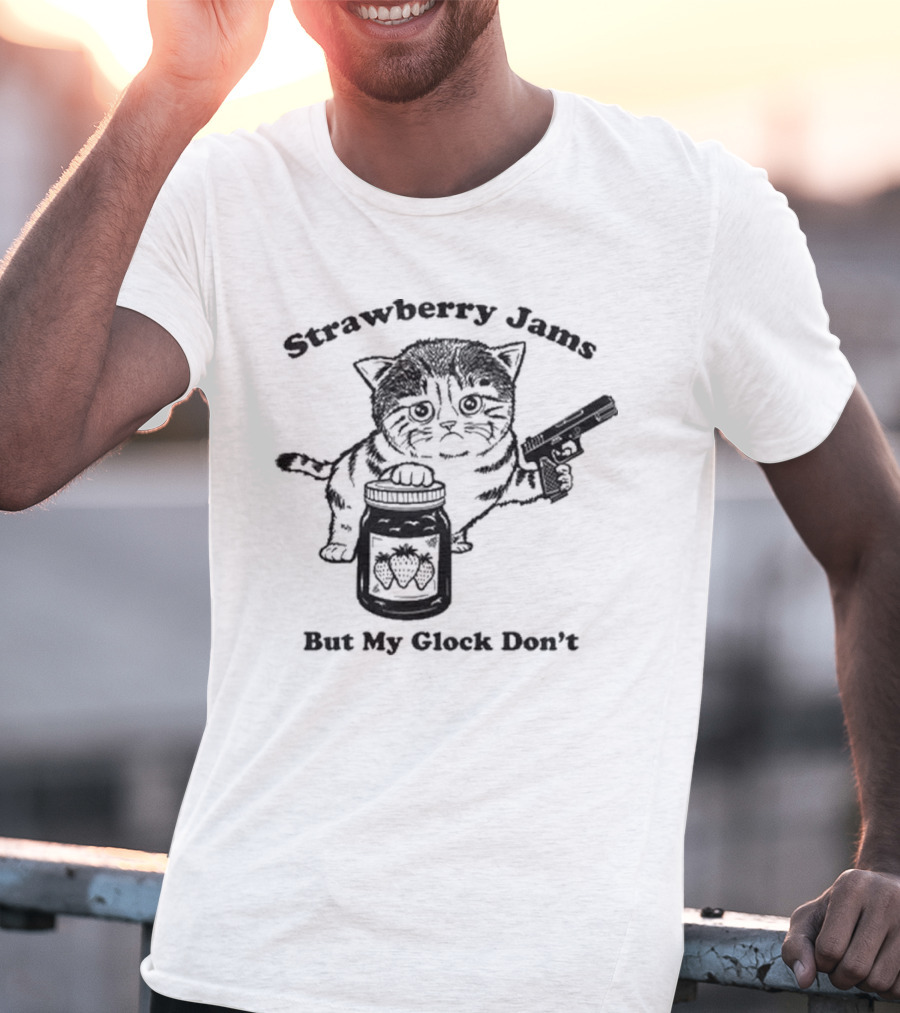 Strawberry Jams Cat With Gun And Jar T-Shirt