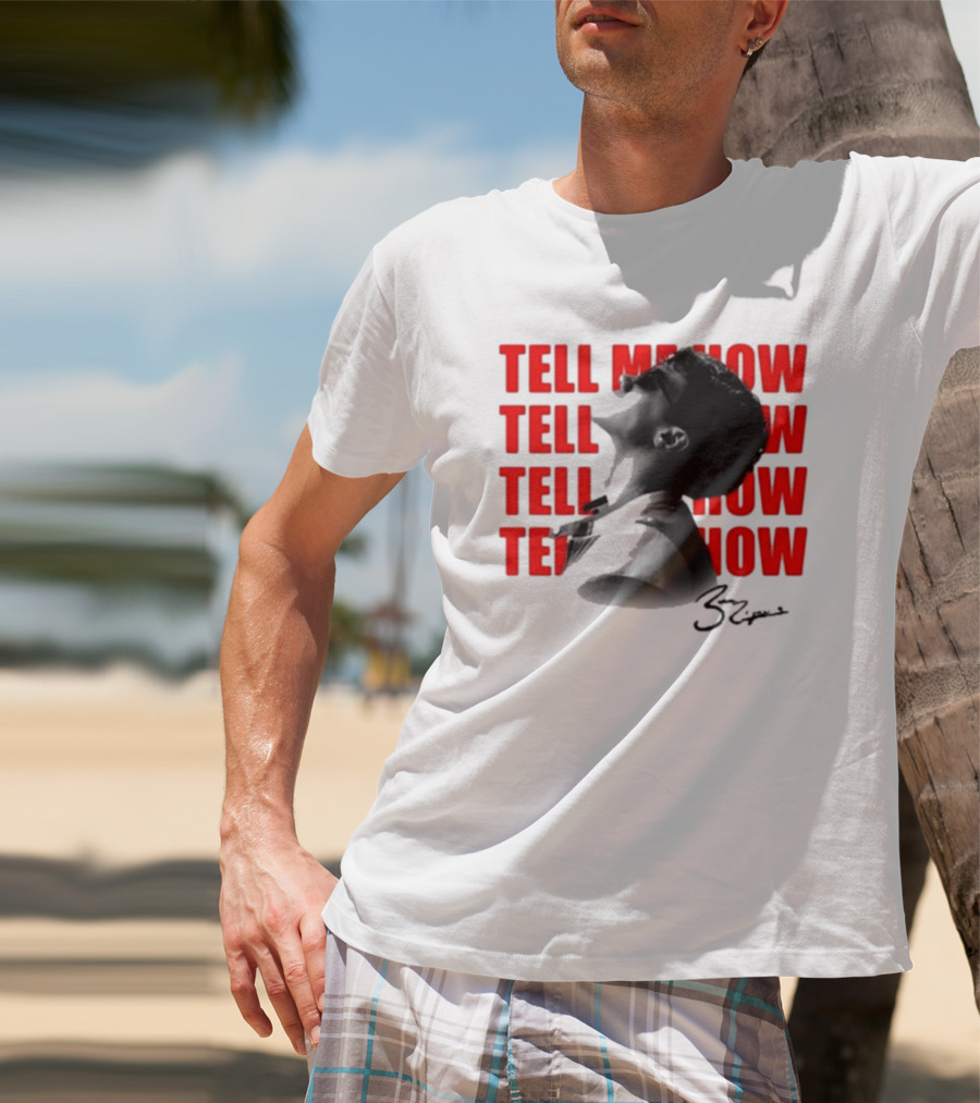 Tell Me How Ben Rodrigues Signature Black And White Artistic Portrait With Repeated Text In Eye-Catching Red Style T-Shirt