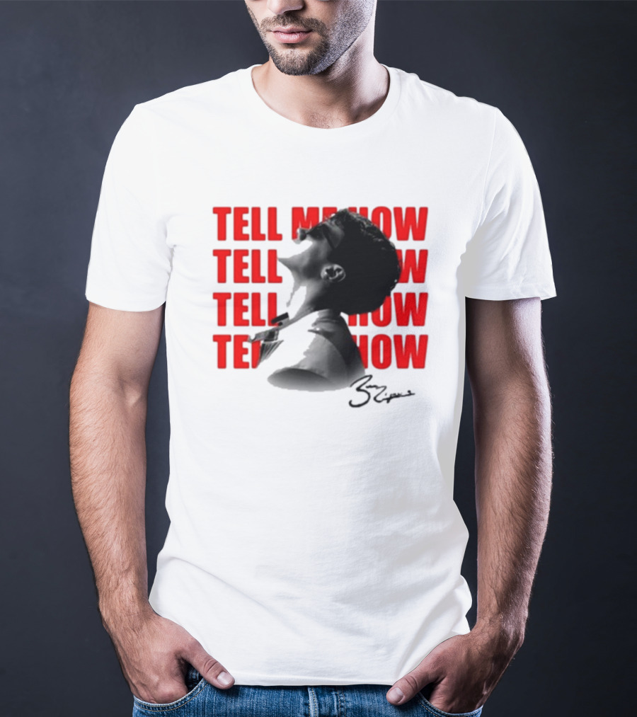 Tell Me How Ben Rodrigues Signature Black And White Artistic Portrait With Repeated Text In Eye-Catching Red Style T-Shirt