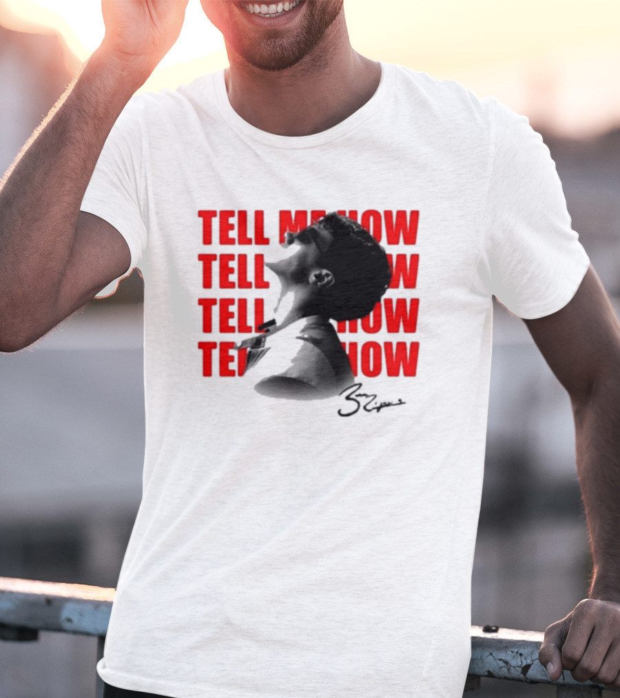 Tell Me How Ben Rodrigues Signature Black And White Artistic Portrait With Repeated Text In Eye-Catching Red Style T-Shirt