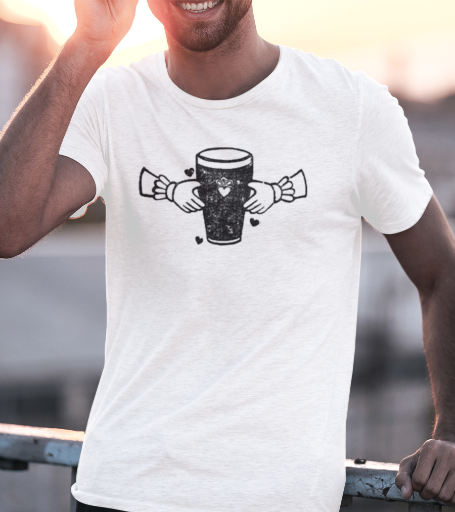 Claddagh Pint With Heart And Hands Embrace T-Shirt
