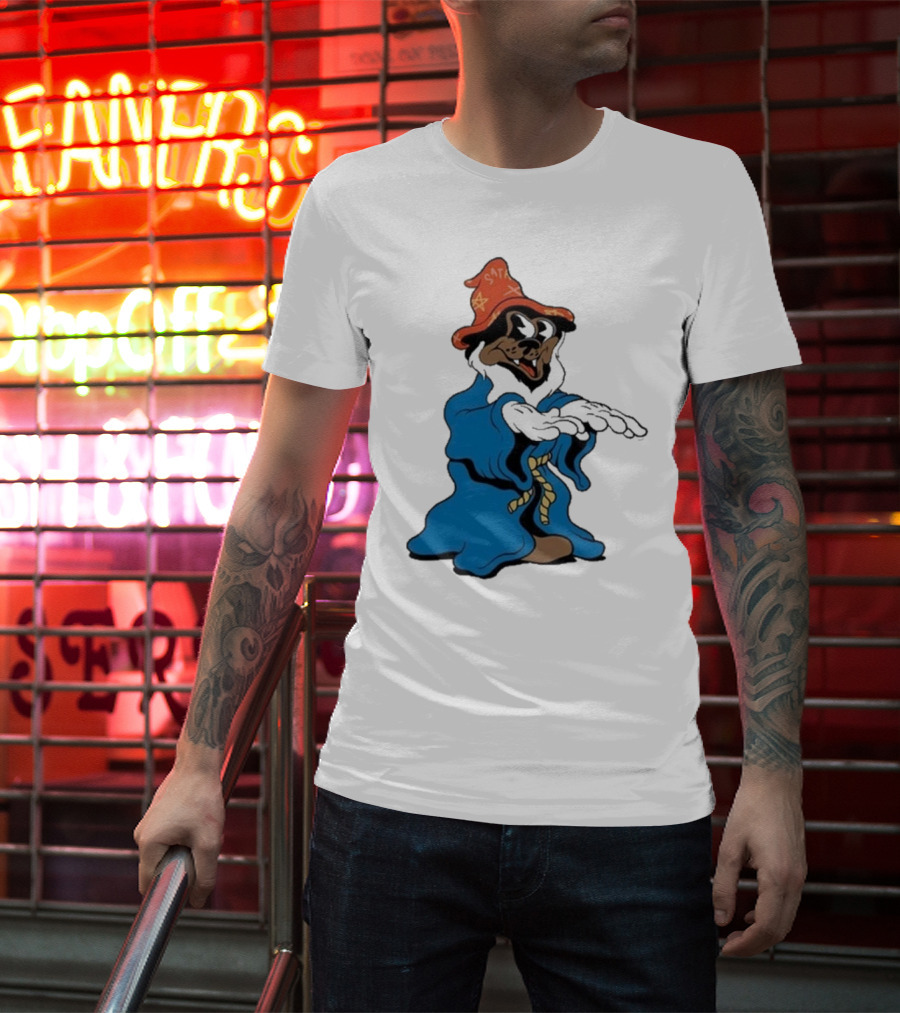 The Dudes It’s All Wavy Wizard Dog In Blue Robe With Orange Star Hat T-Shirt