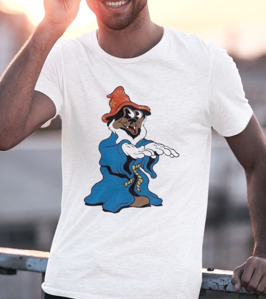The Dudes It’s All Wavy Wizard Dog In Blue Robe With Orange Star Hat T-Shirt
