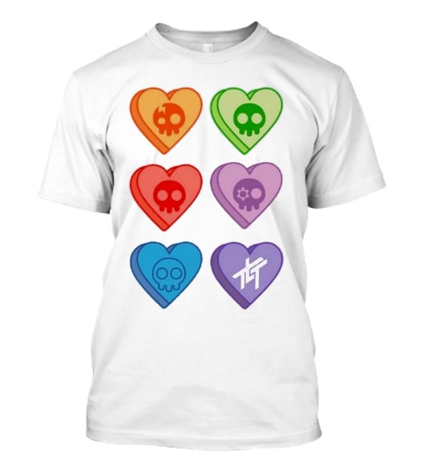 The Living Tombstone Colorful Candy Hearts Skull Motif Baby Doll T-Shirt