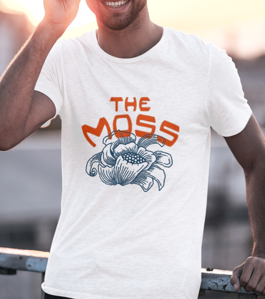 The Moss Flower 2025 Bold Blue And Orange Text Over Artistic Floral Illustration T-Shirt