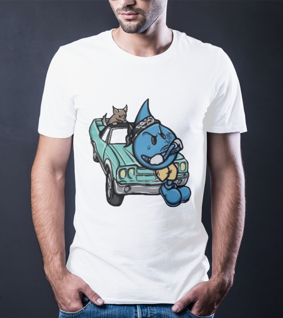 Thornhill Bat White Blue Cartoon Character With Dog In Classic Car T-Shirt