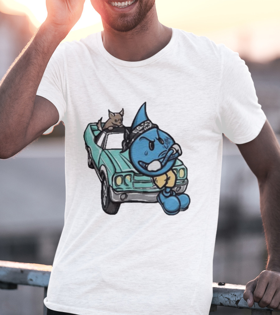 Thornhill Bat White Blue Cartoon Character With Dog In Classic Car T-Shirt