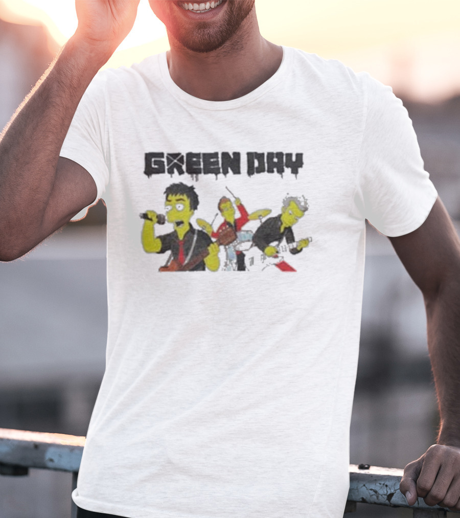 The Simpsons Band Members Playing Instruments Green Day Style T-Shirt