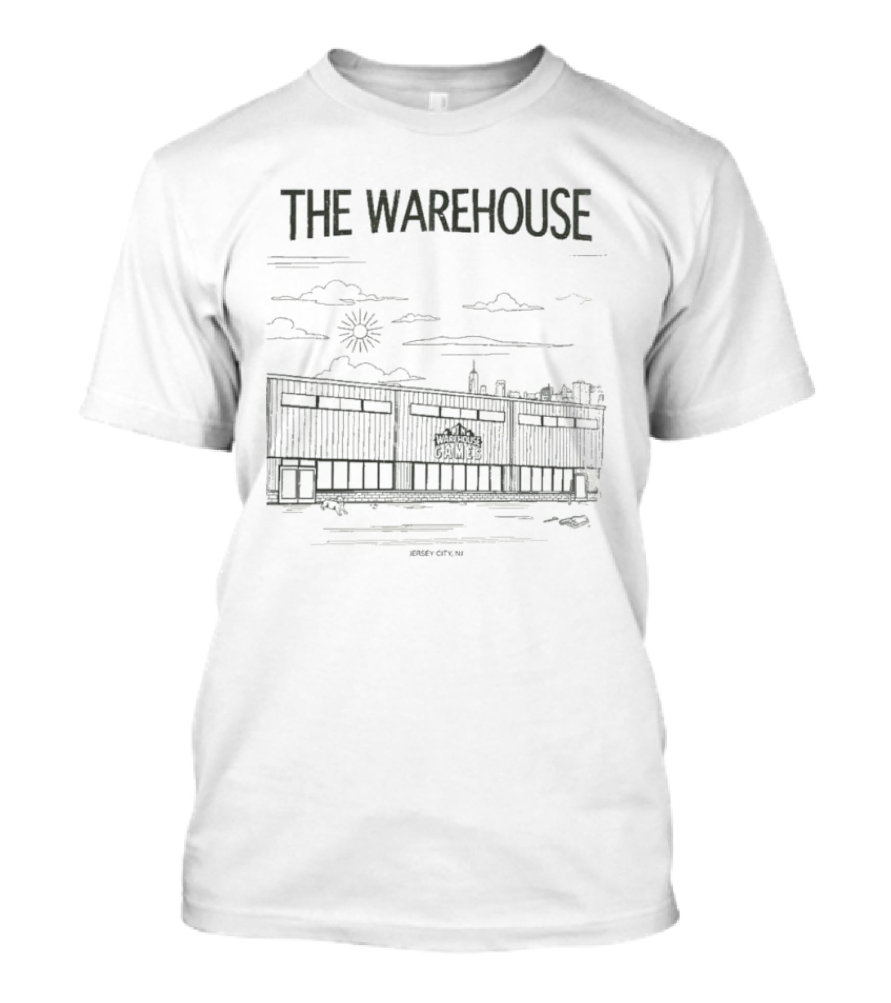 The Warehouse Games Jersey City NJ Skyline Sun And Clouds T-Shirt