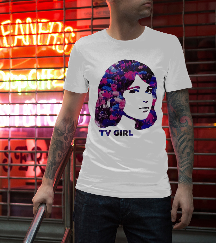 TV Girl Flower Pattern Face Design T-Shirt