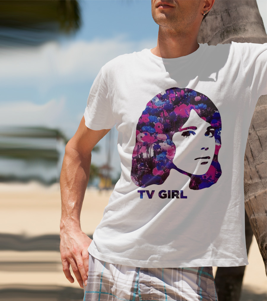TV Girl Flower Pattern Face Design T-Shirt