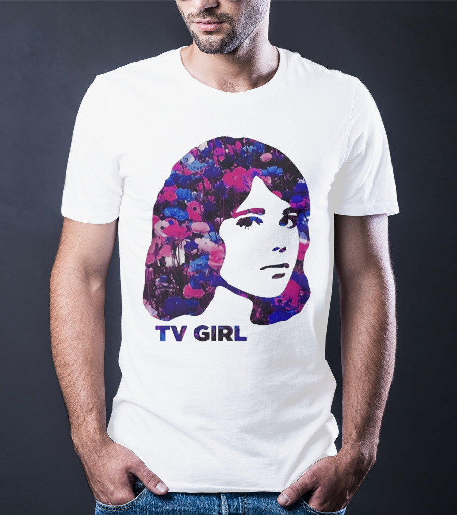 TV Girl Flower Pattern Face Design T-Shirt