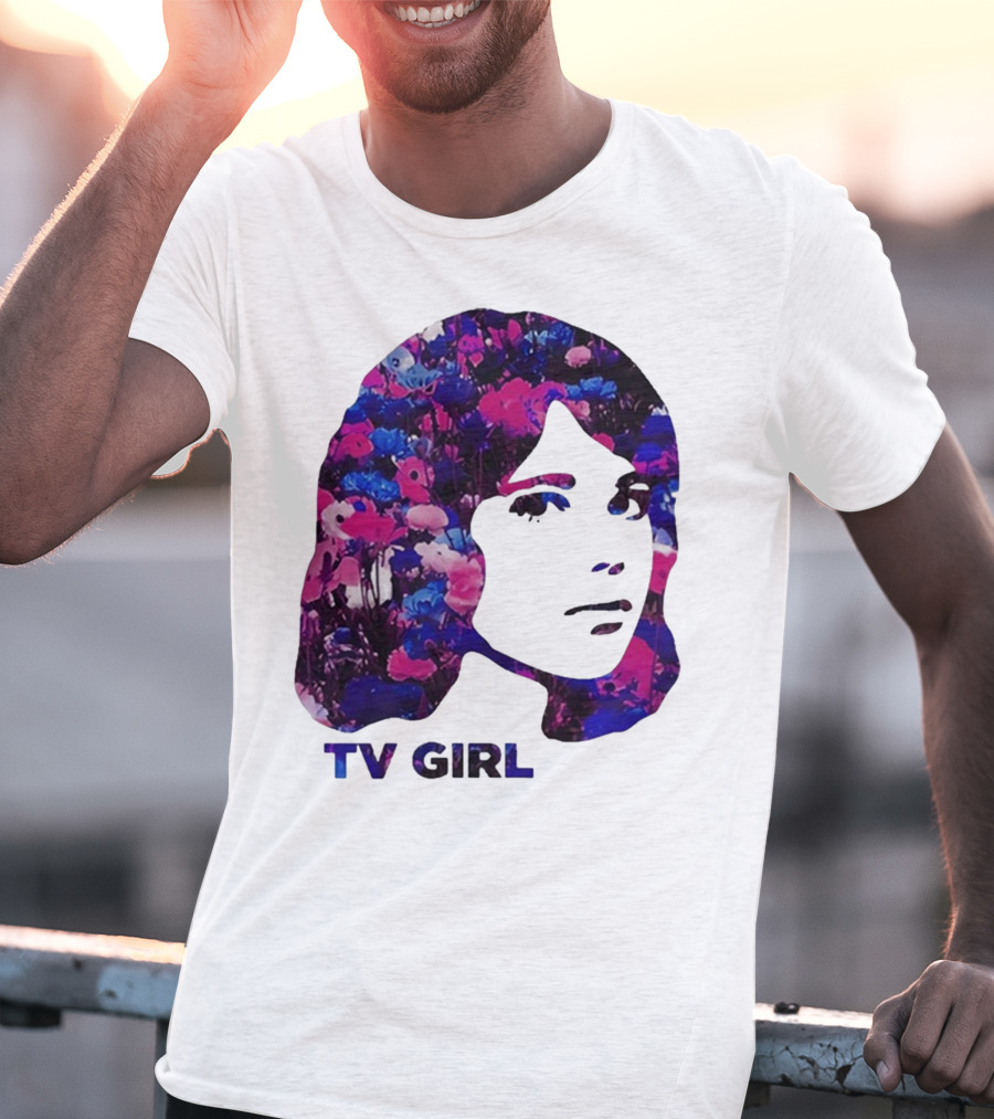 TV Girl Flower Pattern Face Design T-Shirt