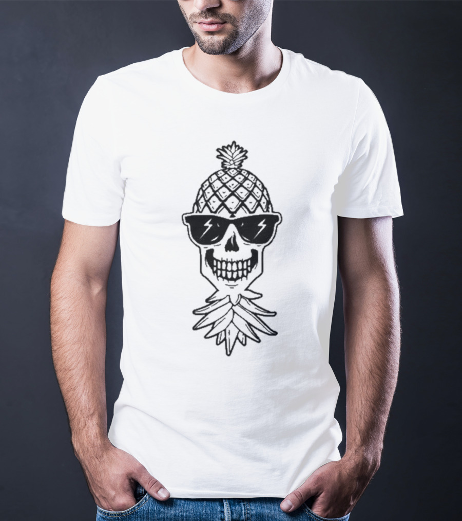 Upside Down Pineapple Skull With Sunglasses Skeleton T-Shirt