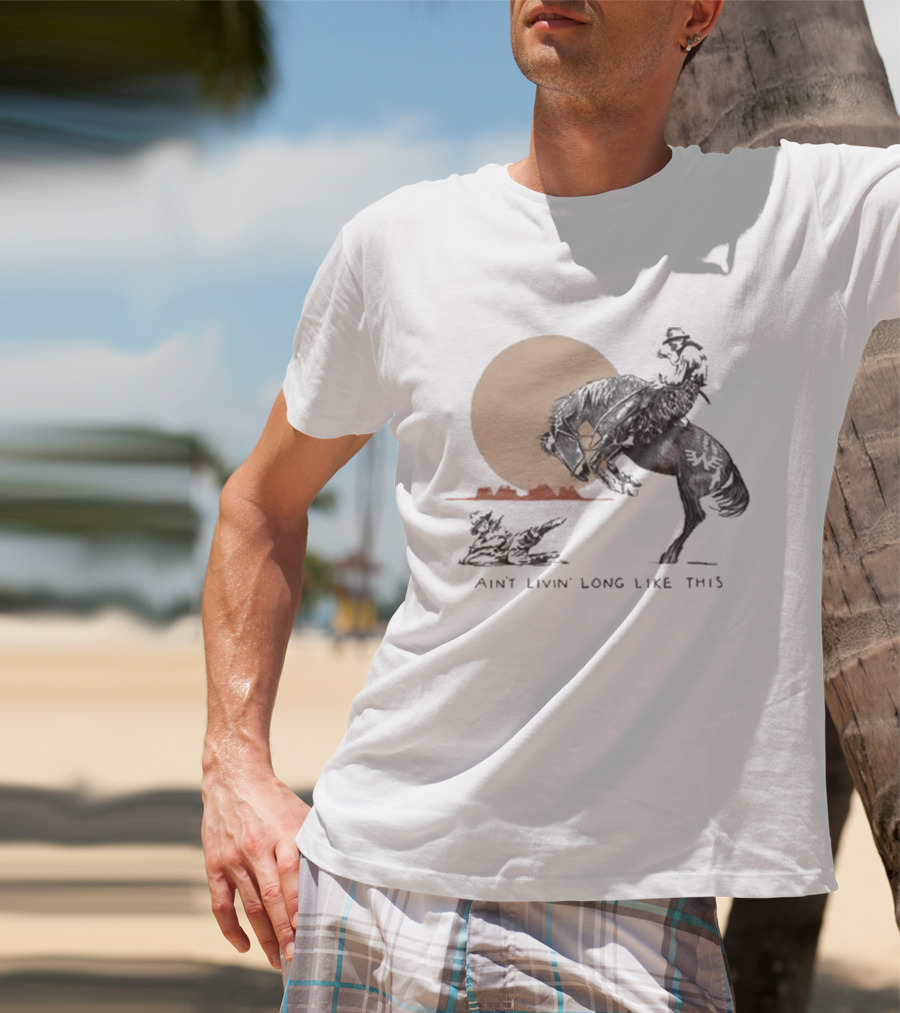 Waylon Jennings Ain’t Livin’ Long Like This Cowboy Rodeo Moon Scene T-Shirt