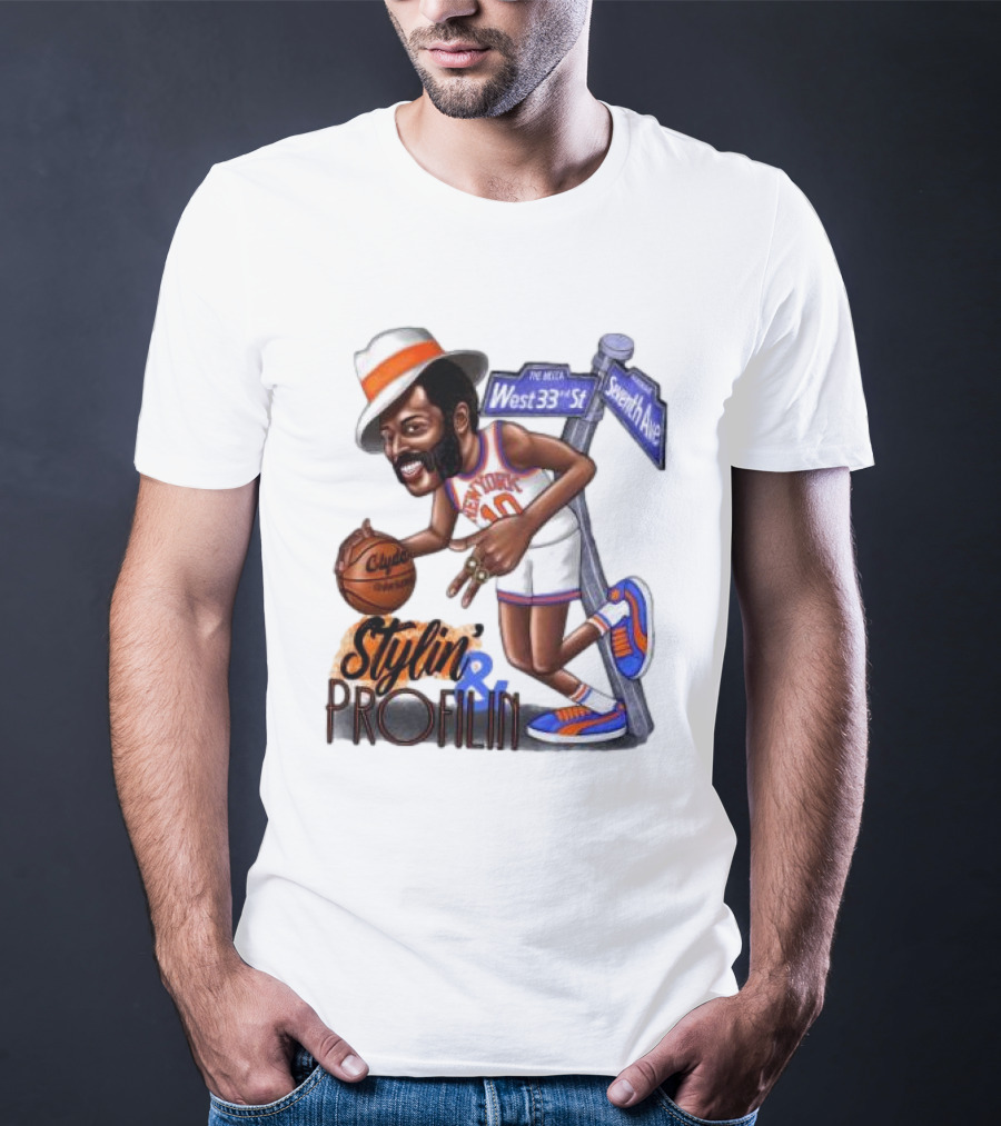 West 33rd St Seventh Ave Clyde Stylin Profilin New York Knicks Walt Frazier T-Shirt