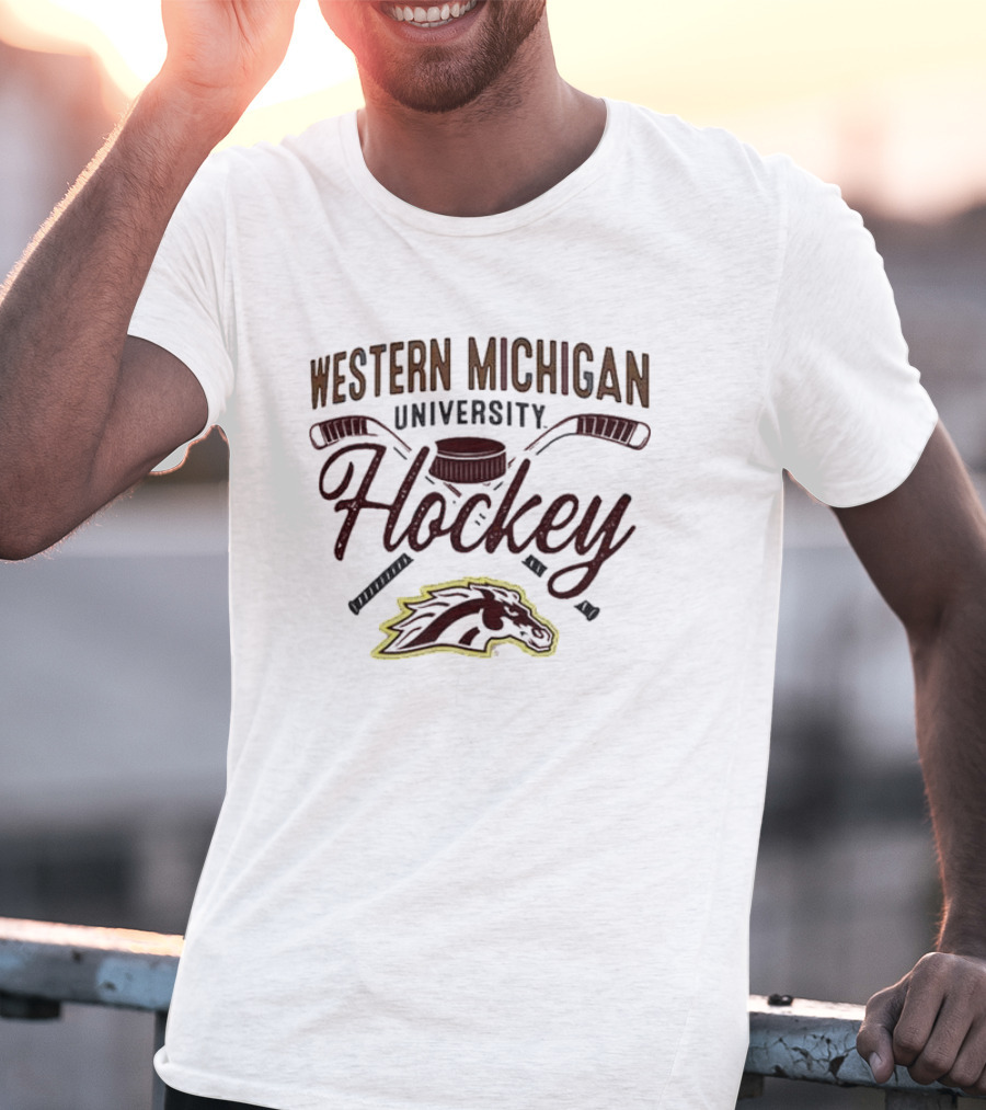 Western Michigan Hockey Broncos Puck And Sticks Logo T-Shirt