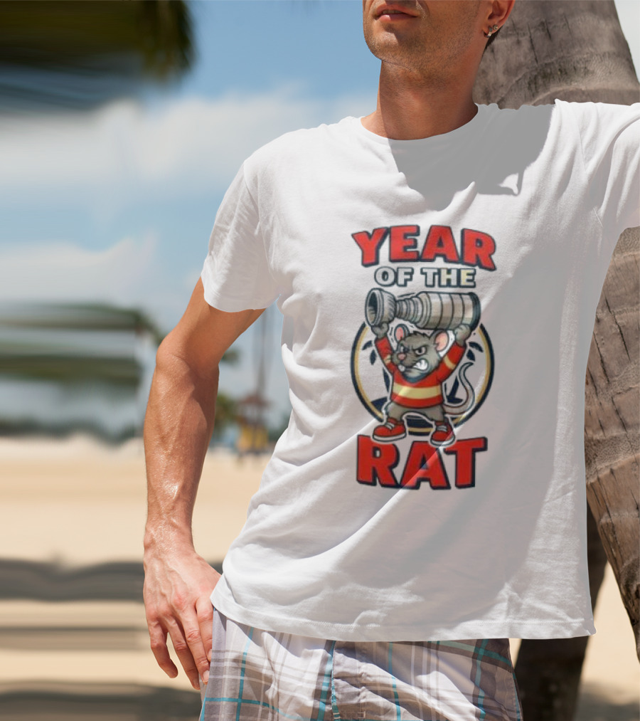 Year Of The Rat Hockey Mascot Mouse Champion With Trophy T-Shirt