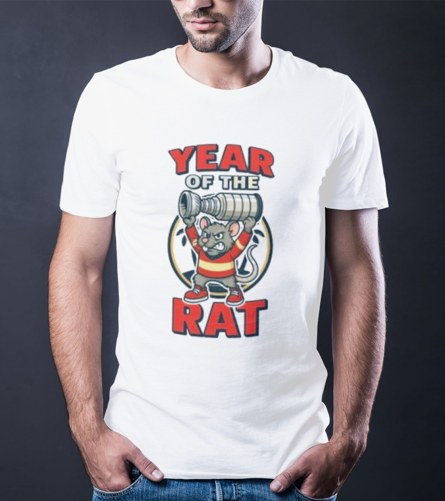 Year Of The Rat Hockey Mascot Mouse Champion With Trophy T-Shirt