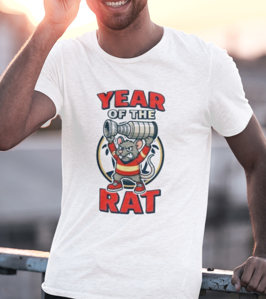 Year Of The Rat Hockey Mascot Mouse Champion With Trophy T-Shirt
