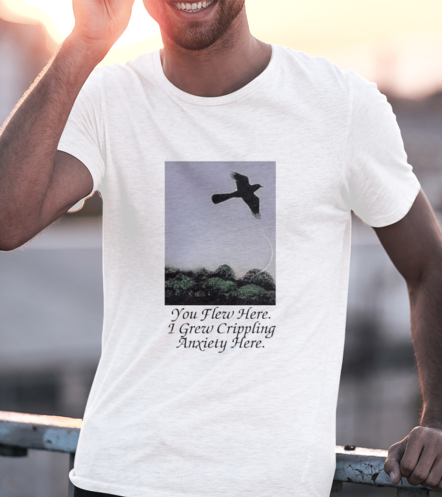 You Flew Here I Grew Crippling Anxiety Here Plane And Nature Scene T-Shirt