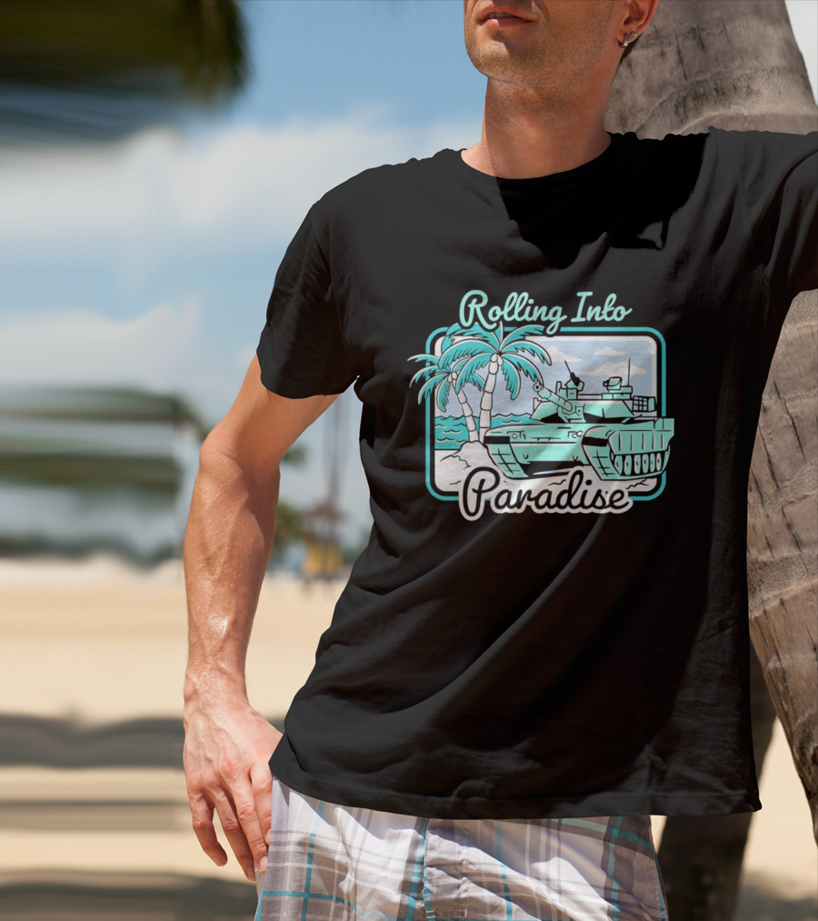 Rolling Into Paradise Tropical Beach Tank Palm Trees Ocean Scene T-Shirt
