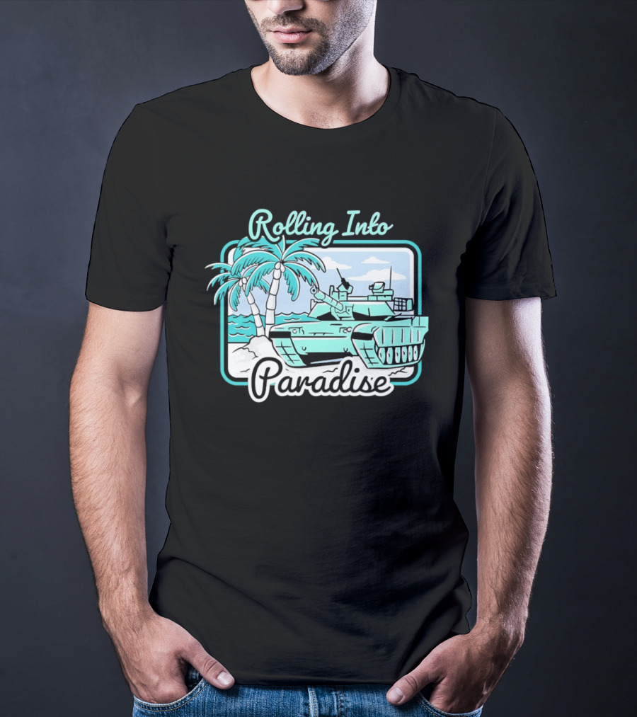 Rolling Into Paradise Tropical Beach Tank Palm Trees Ocean Scene T-Shirt