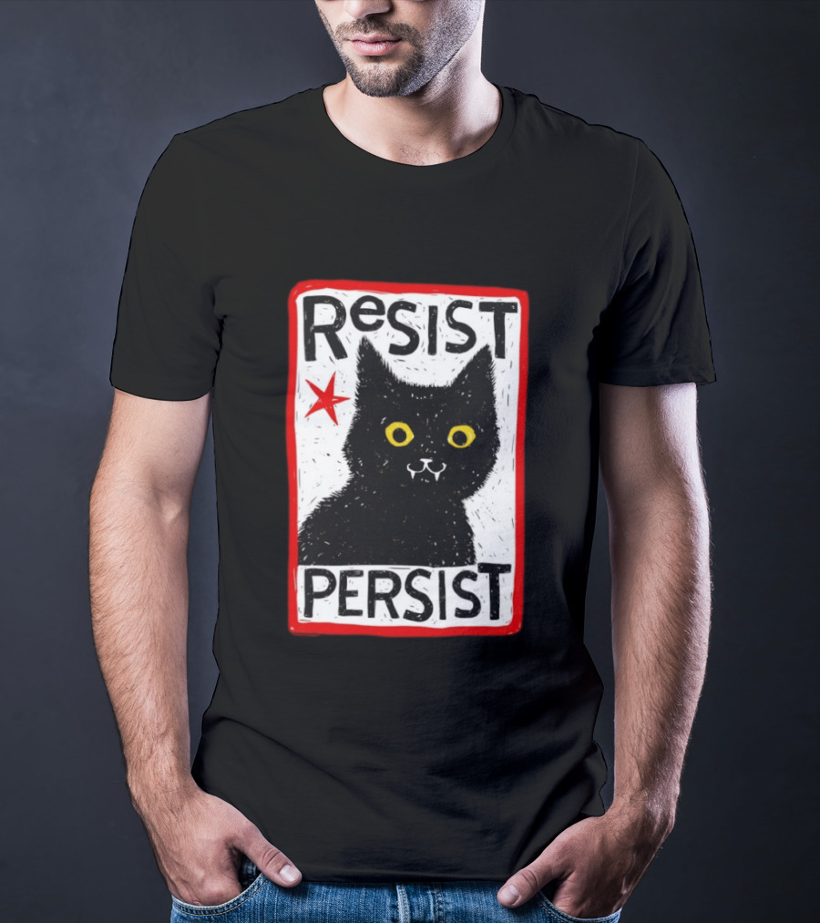 Resist Persist Black Cat Activism Red Star Empowerment T-Shirt