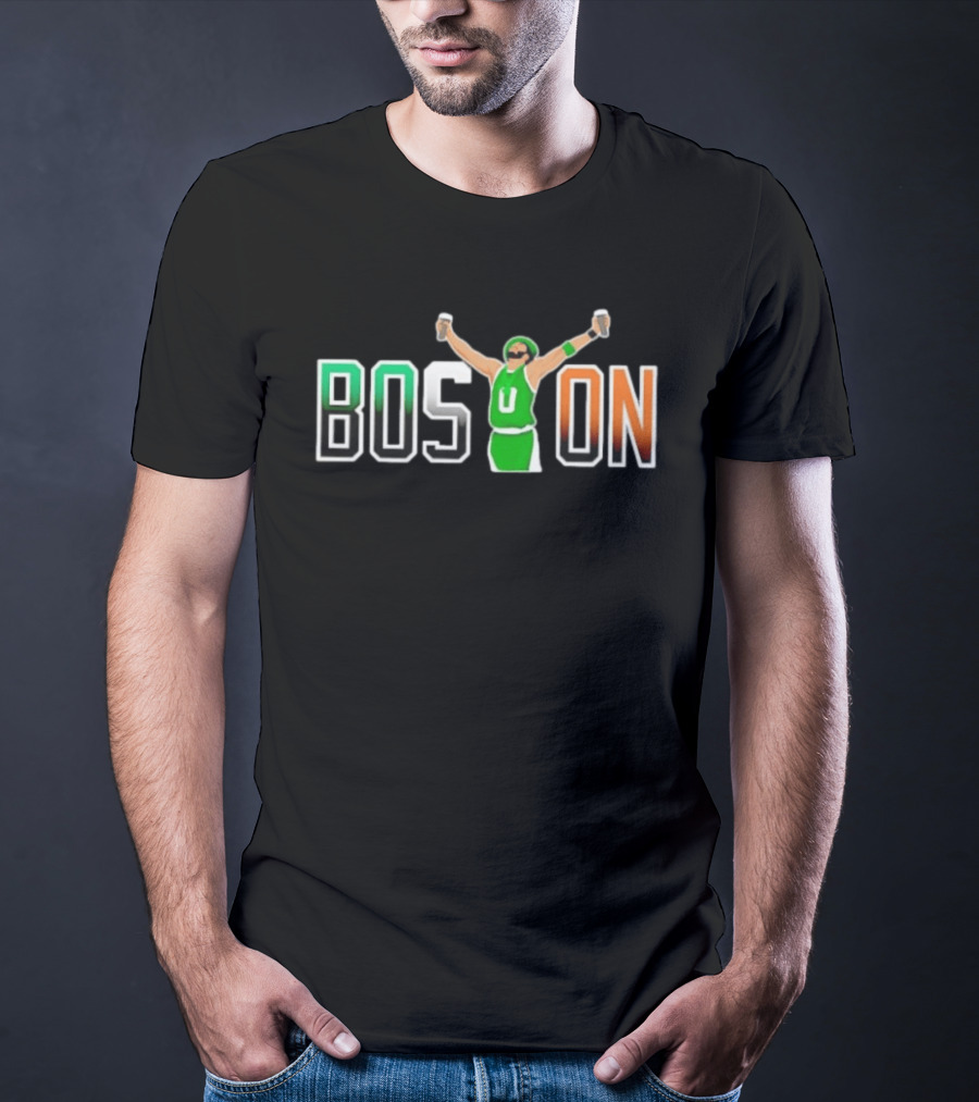 BOSTON Beer Toast Man Green Jersey Celebration T-Shirt
