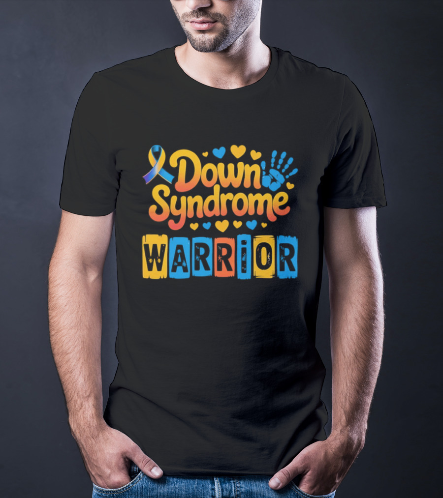 Down Syndrome Warrior Ribbon Handprint Hearts T-Shirt