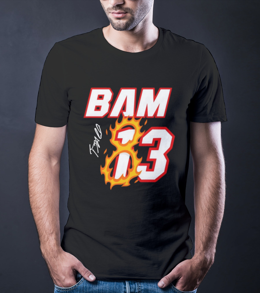 Bam Adebayo Miami Heat BAM 13 Flaming Signature T-Shirt