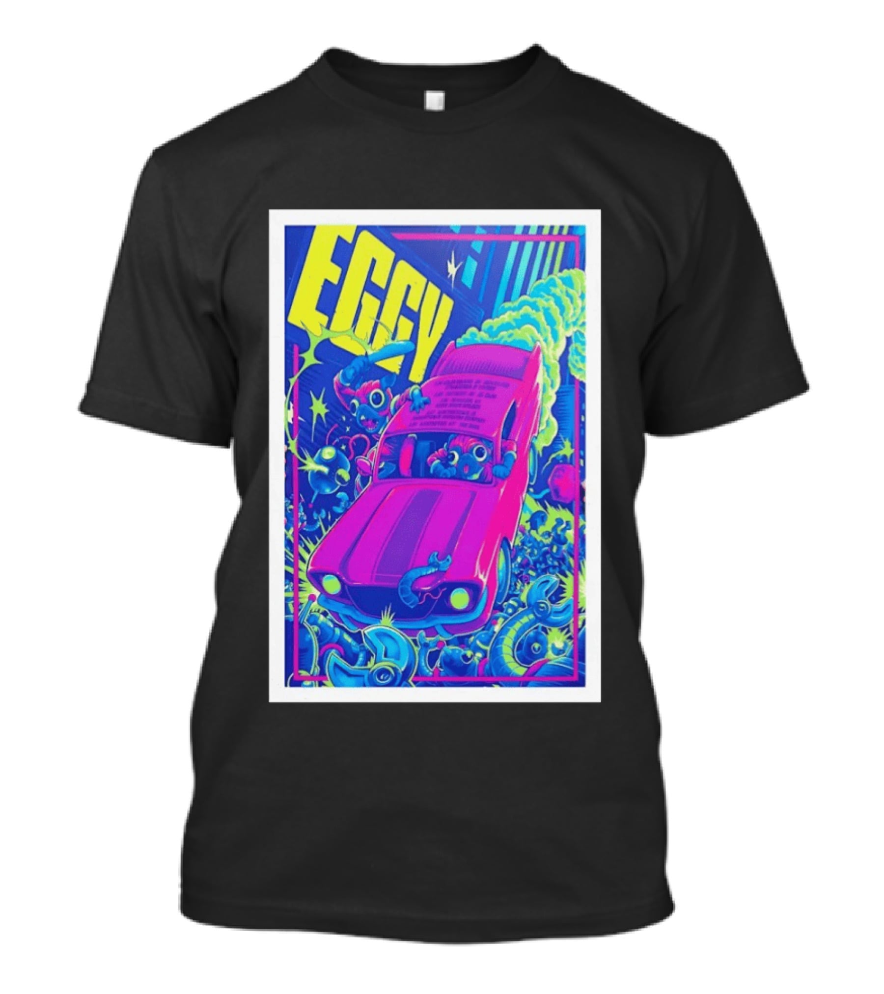 Eggy March 8 2026 The Burl Show Retro Neon Car Adventure T-Shirt