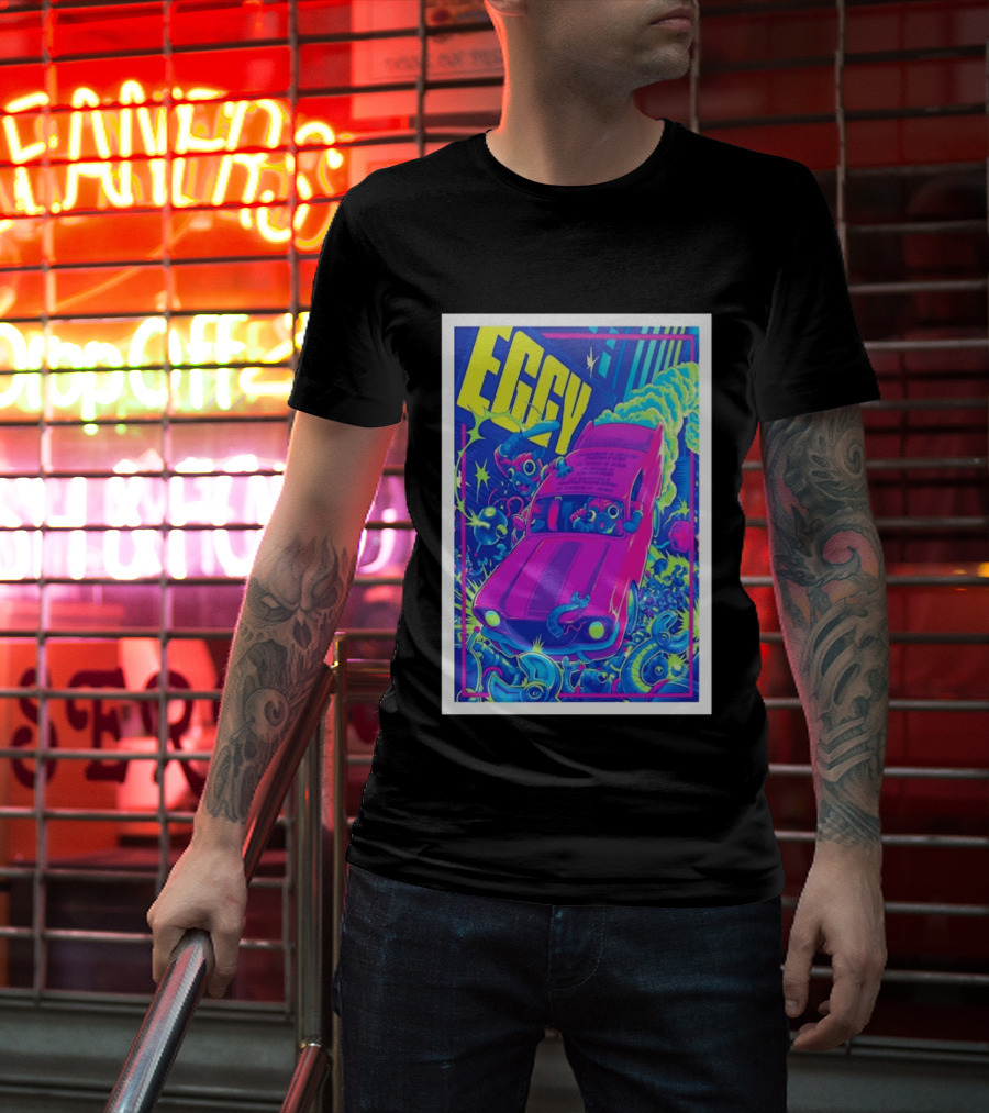 Eggy March 8 2026 The Burl Show Retro Neon Car Adventure T-Shirt