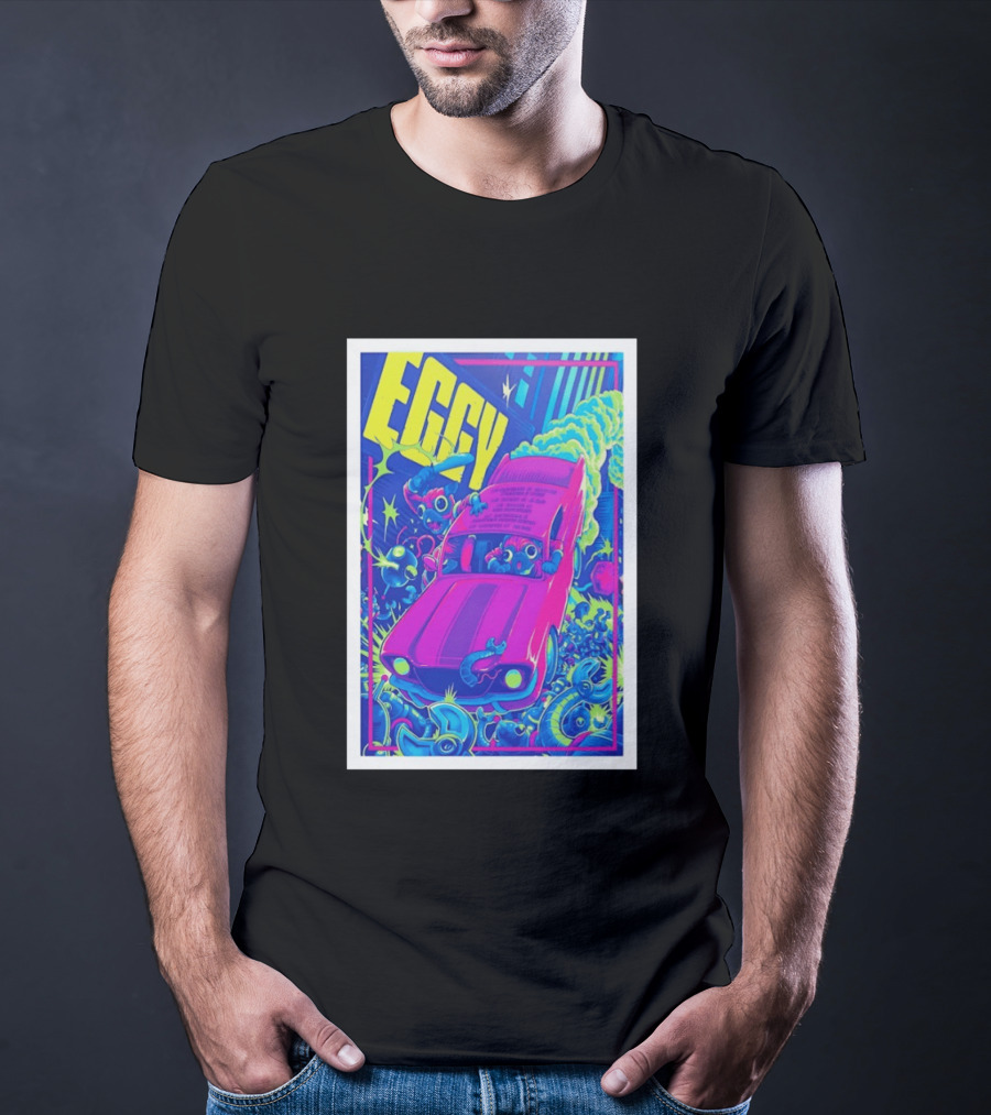 Eggy March 8 2026 The Burl Show Retro Neon Car Adventure T-Shirt