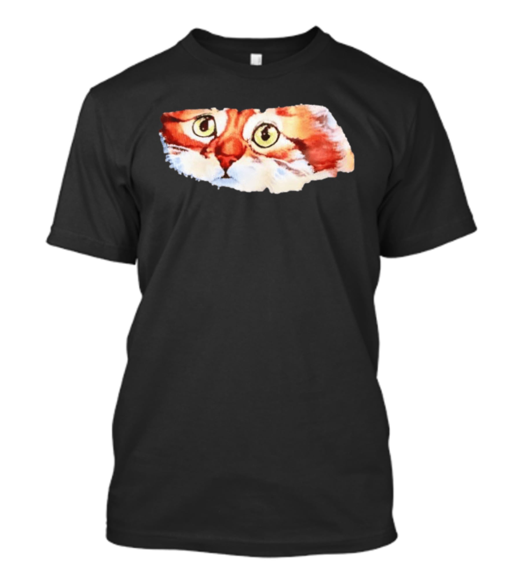 Watercolor Ginger Cat Face Green Eyes Close Up T-Shirt