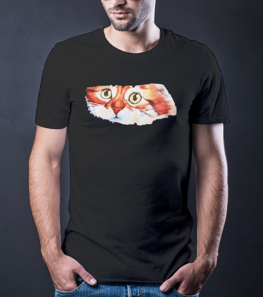Watercolor Ginger Cat Face Green Eyes Close Up T-Shirt