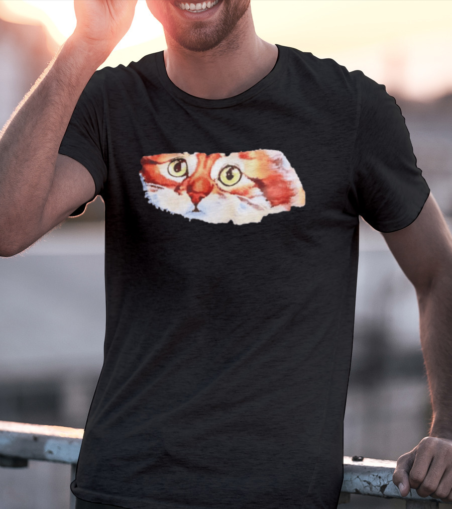 Watercolor Ginger Cat Face Green Eyes Close Up T-Shirt
