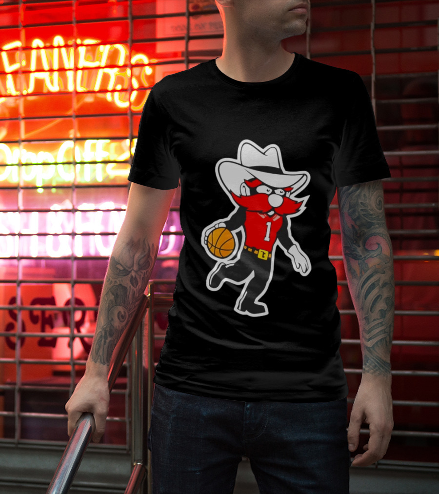 Coach Grant McCasland Raider Red Mascot Basketball Motif T-Shirt