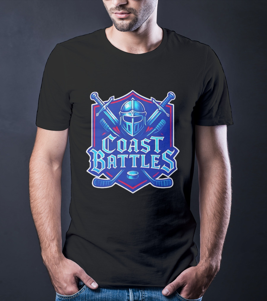 Coast Battles Hockey Knight Helm Swords And Crossed Sticks T-Shirt