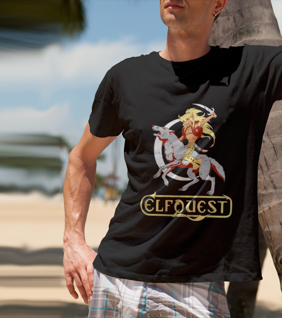 Elfquest Cutter Riding Wolf Crescent Moon Scene T-Shirt