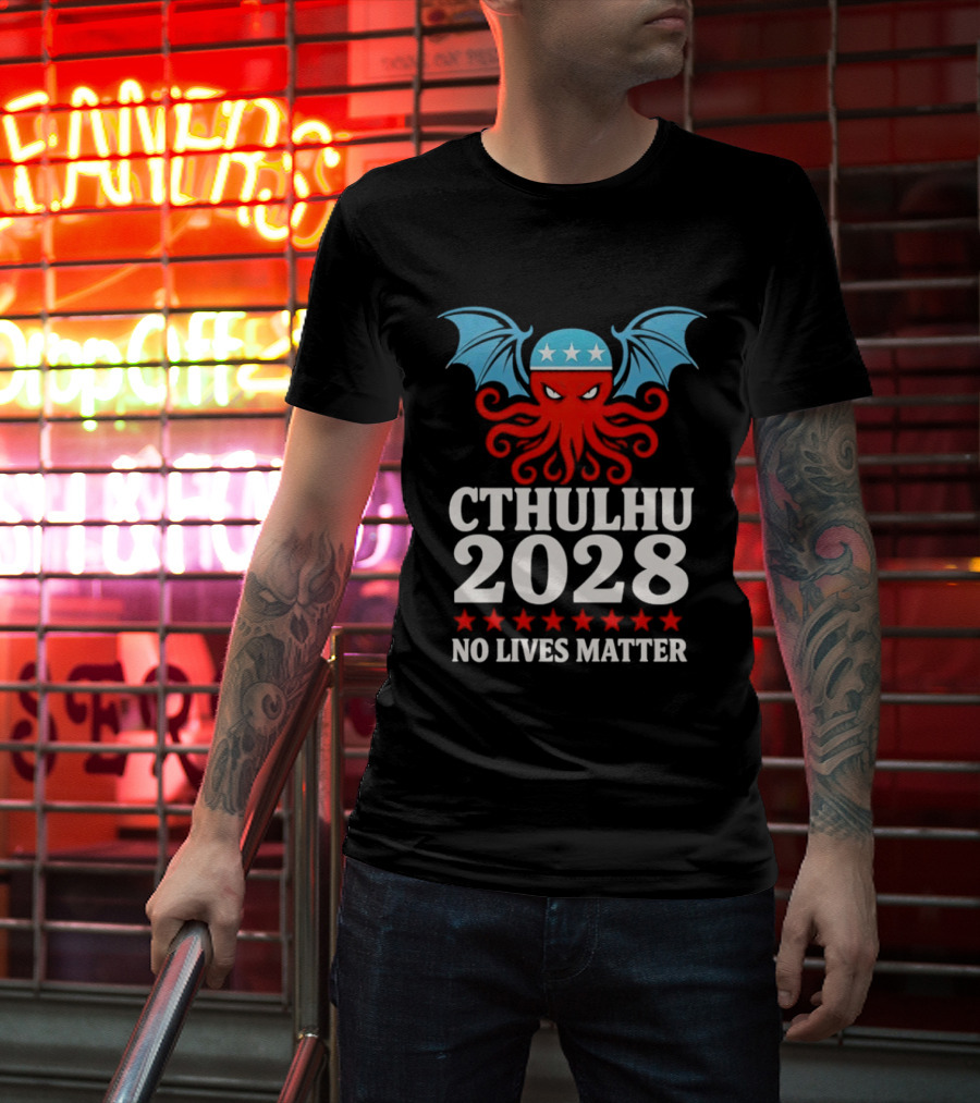 Cthulhu 2028 No Lives Matter Five Stars Red Tentacles Blue Wings T-Shirt