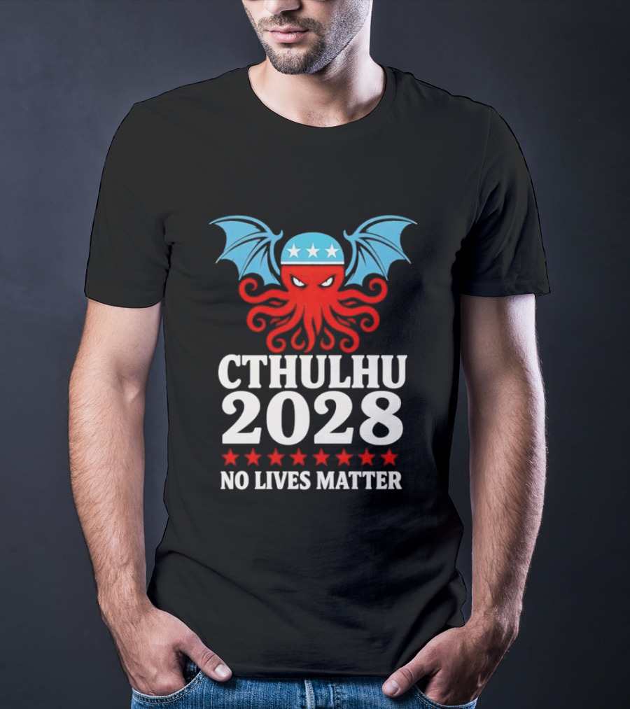 Cthulhu 2028 No Lives Matter Five Stars Red Tentacles Blue Wings T-Shirt