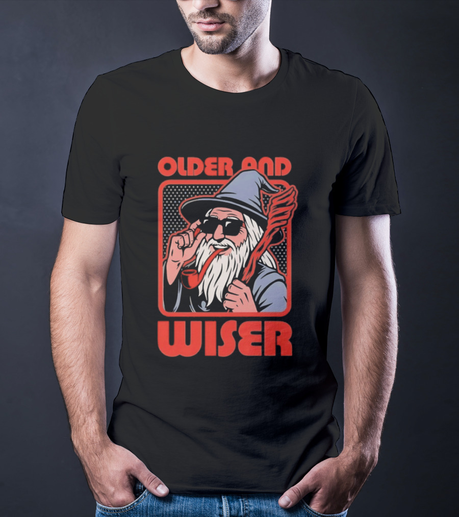 Older And Wiser Gandalf Smoking Pipe And Staff T-Shirt